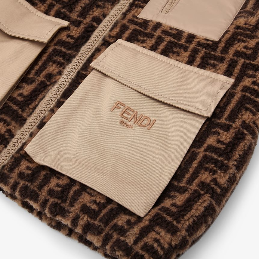 Fendi Kids Wool Blend And Gabardine Junior Teddy Bear Jacket With Logo R06TFR2959 Apparel Fashion