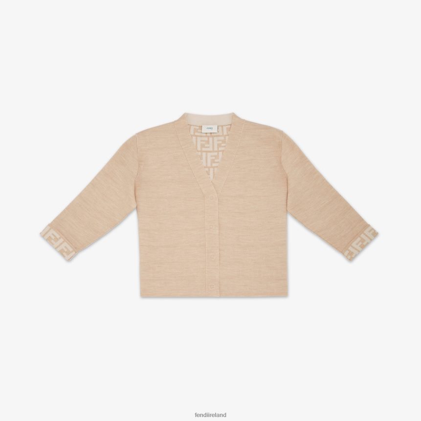 Fendi Kids Wool Junior Cardigan R06TFR2852 Apparel Beige