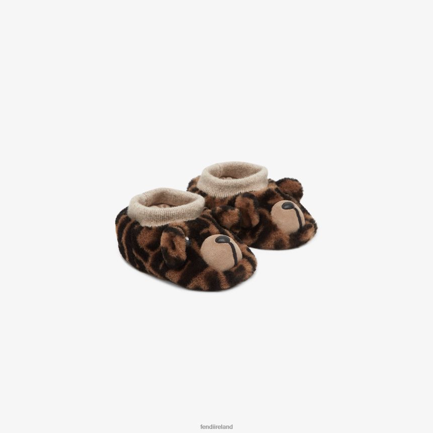 Fendi Kids Shearling Baby Slippers With Logo R06TFR2834 Shoes Multicolor