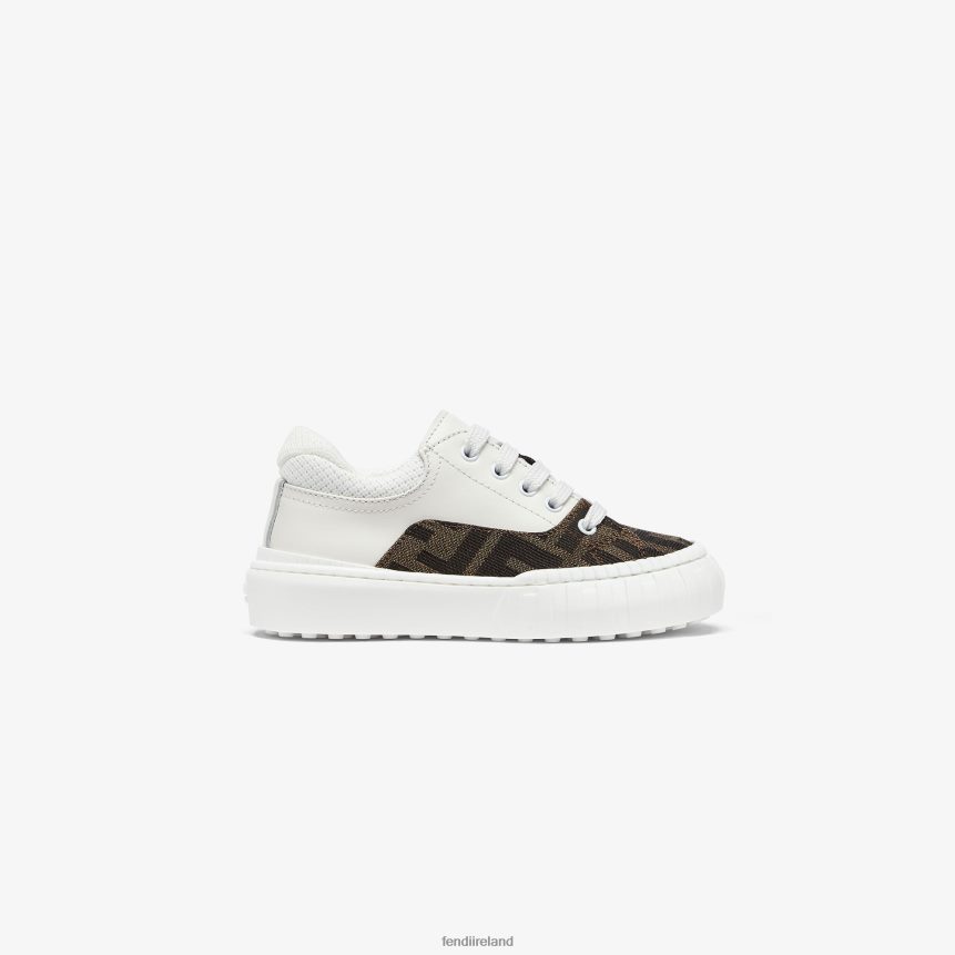 Fendi Kids First Steps Leather And Fabric Sneakers With Logo R06TFR2940 Shoes Multicolor