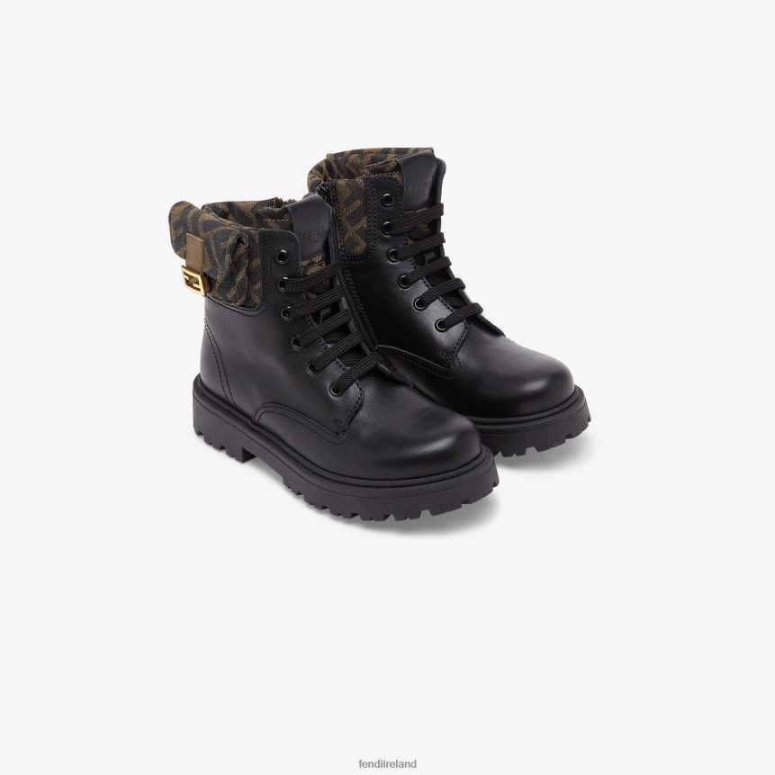 Fendi Kids Nappa Leather And Logo Fabric Junior Biker Jacket R06TFR2847 Shoes Black