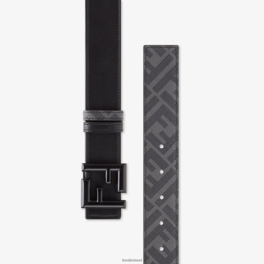 Fendi Men FF Rounded Leather Reversible Belt R06TFR2376 Accessories Black