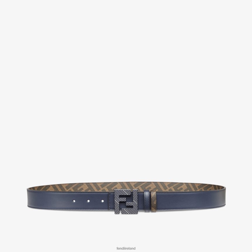 Fendi Men Squared FF Leather Reversible Belt R06TFR2329 Accessories Blue