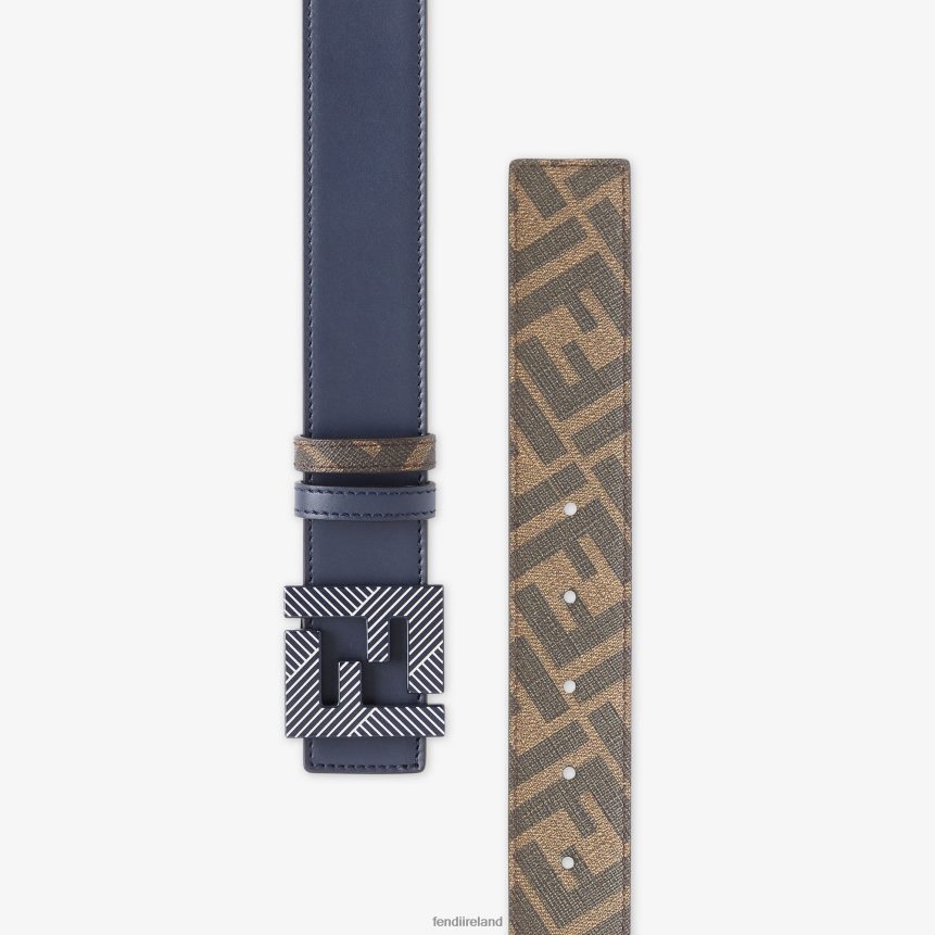 Fendi Men Squared FF Leather Reversible Belt R06TFR2329 Accessories Blue