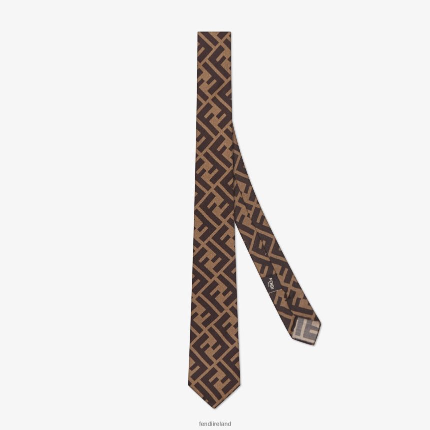 Fendi Men Silk Necktie R06TFR2367 Accessories Brown
