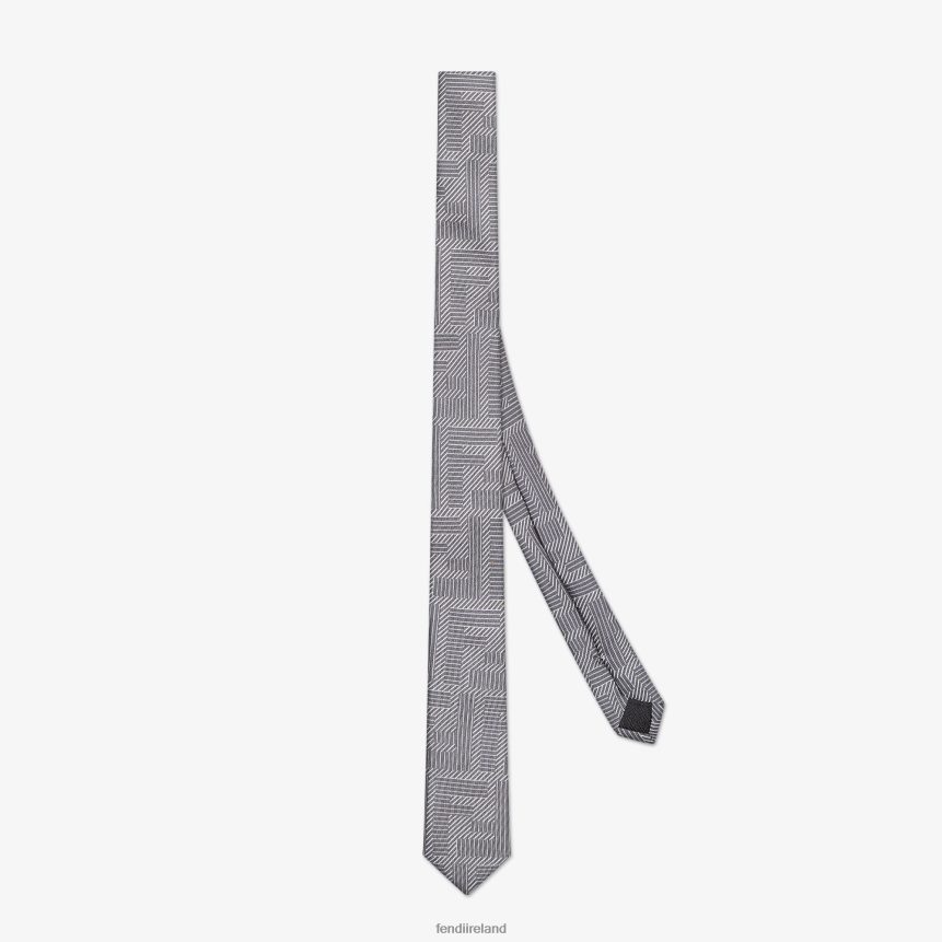 Fendi Men Silk Tie R06TFR2365 Accessories Gray