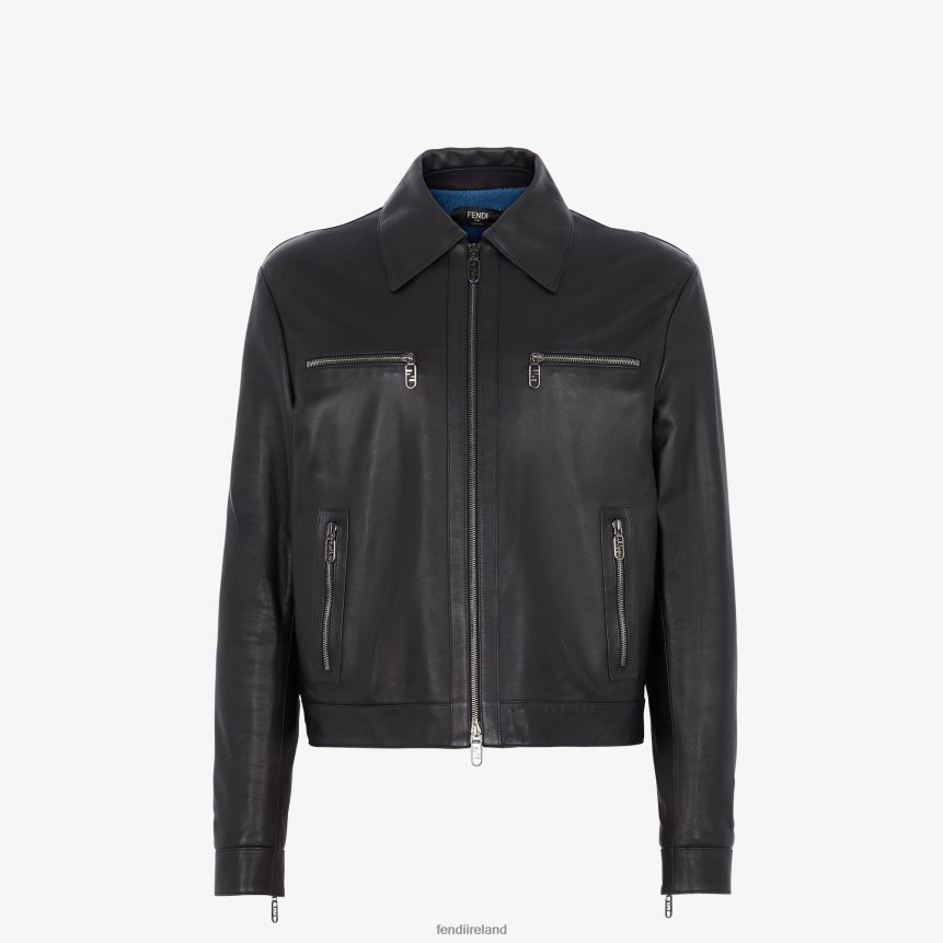 Fendi Men Nappa Leather Biker Jacket R06TFR2097 Apparel Black