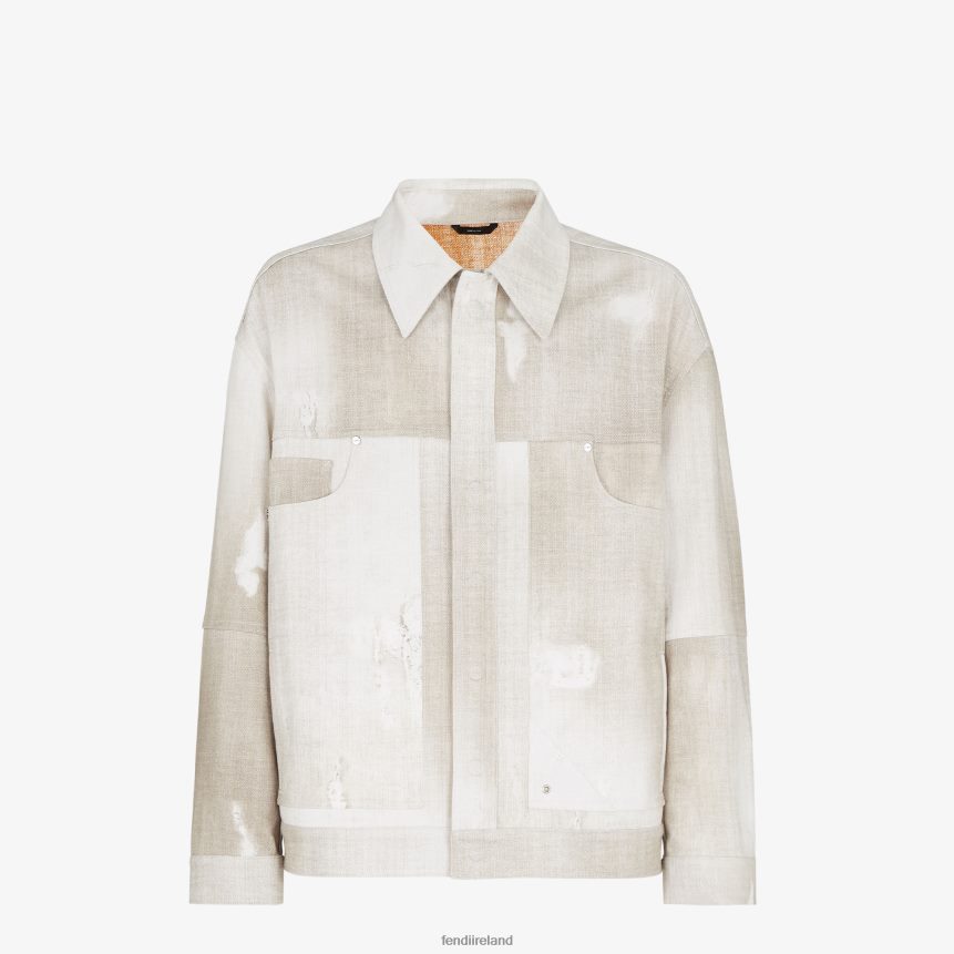 Fendi Men Printed Denim Jacket R06TFR2001 Apparel Beige