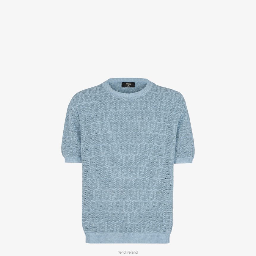 Fendi Men Linen, Cotton And Silk Jumper R06TFR1909 Apparel Light blue