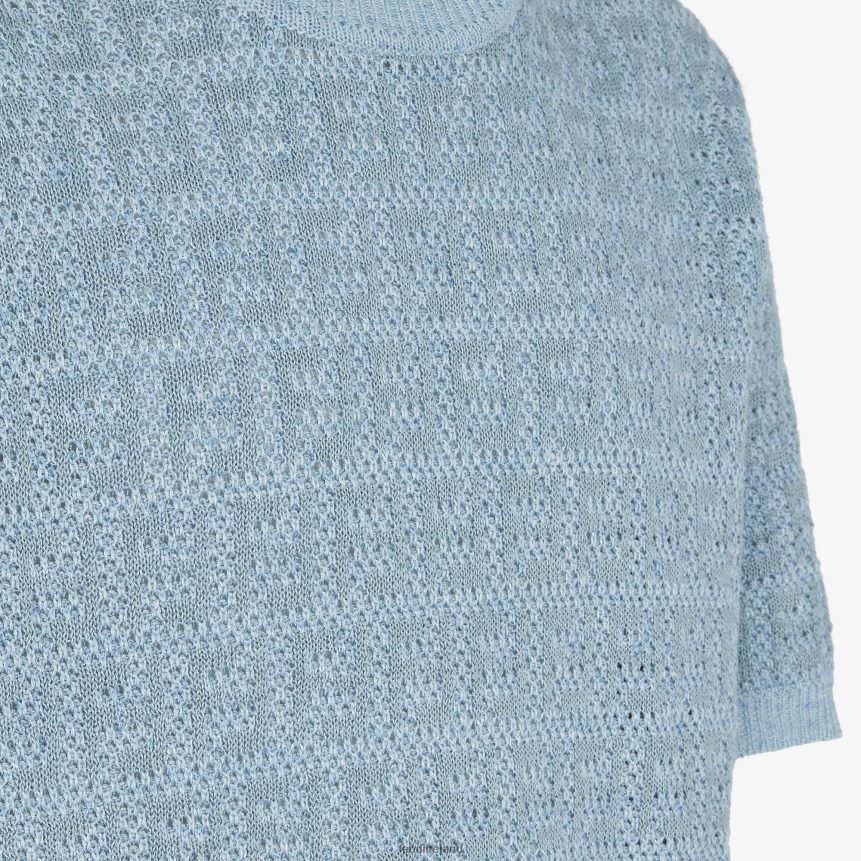 Fendi Men Linen, Cotton And Silk Jumper R06TFR1909 Apparel Light blue