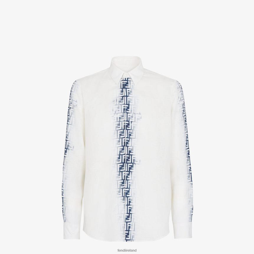 Fendi Men Bleached Linen Shirt R06TFR2038 Apparel Blue