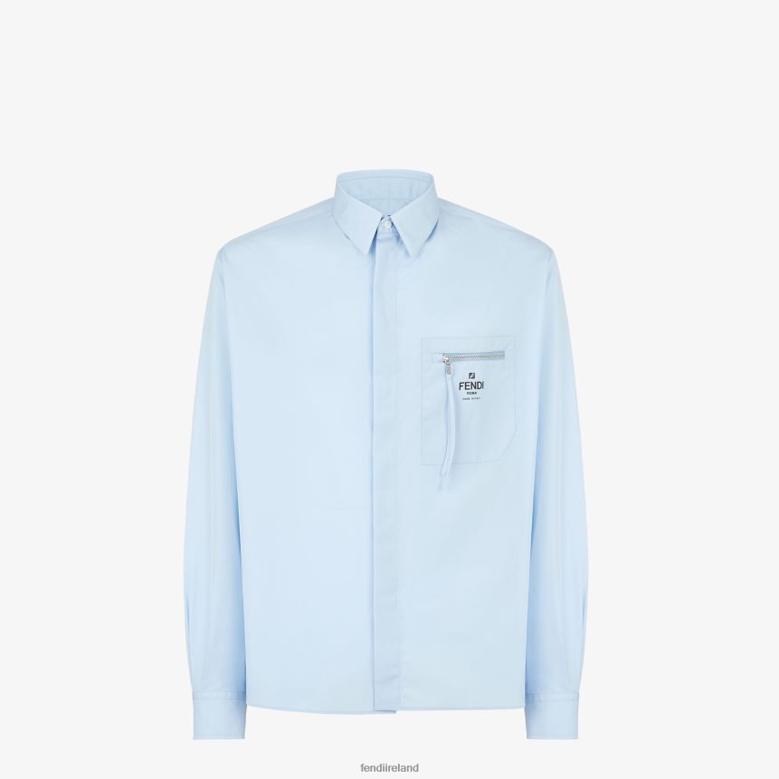 Fendi Men Cotton Shirt R06TFR2060 Apparel Light blue