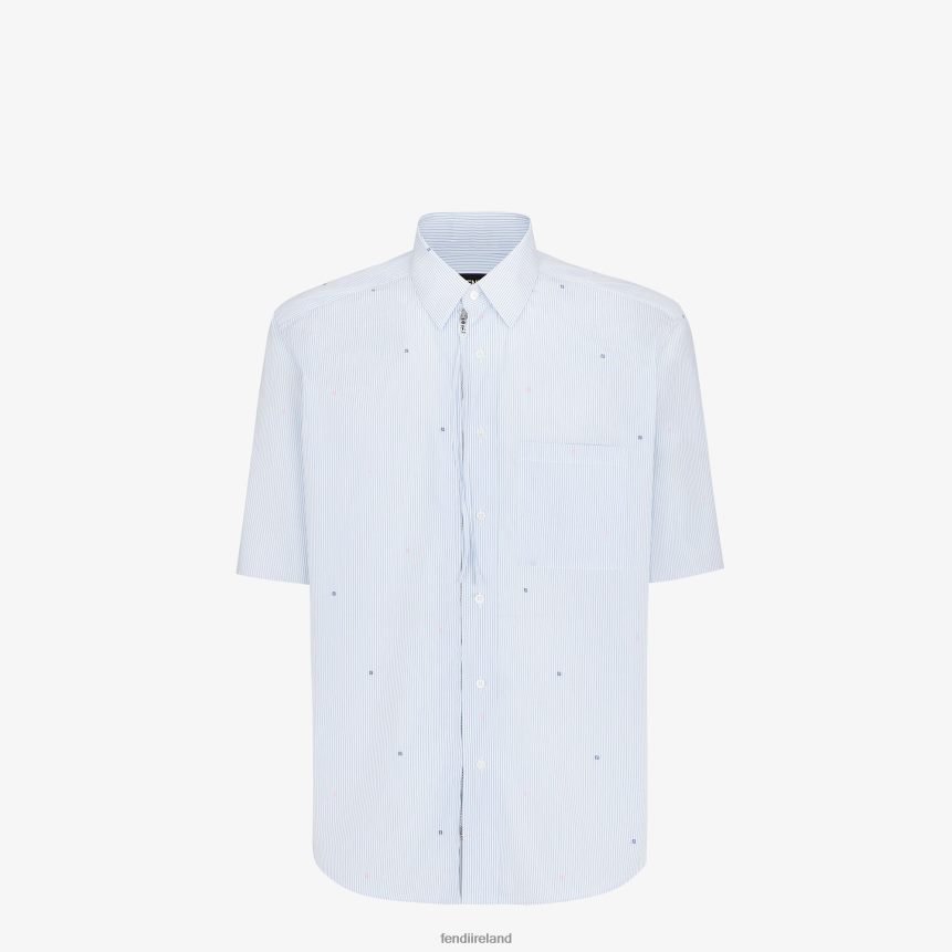 Fendi Men Cotton Shirt R06TFR2070 Apparel Light blue