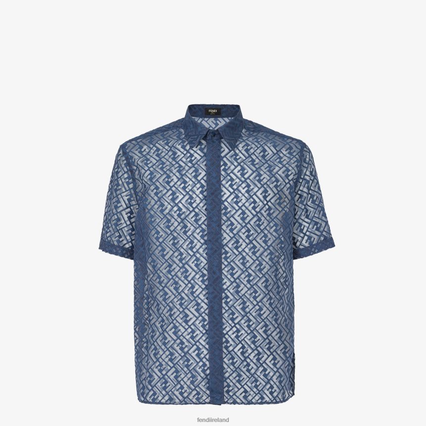 Fendi Men Devore Fabric Shirt R06TFR2036 Apparel Blue