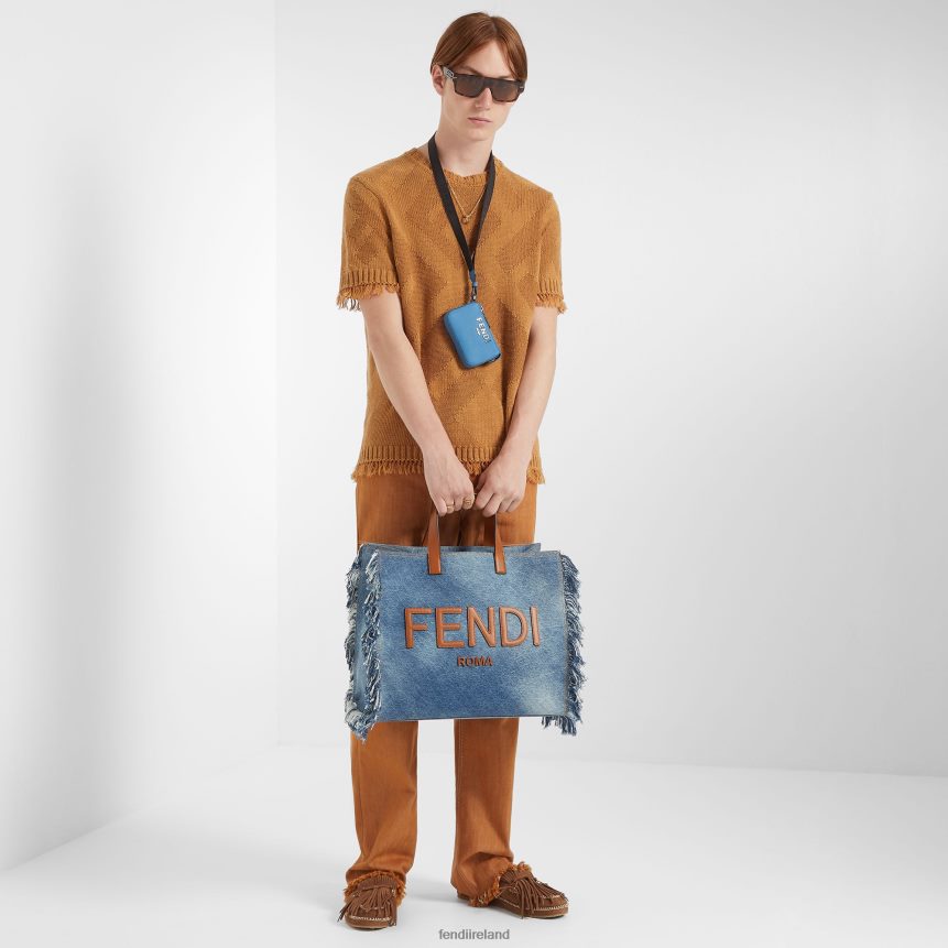 Fendi Men Denim Bag With Fringe R06TFR1868 Accessories Blue