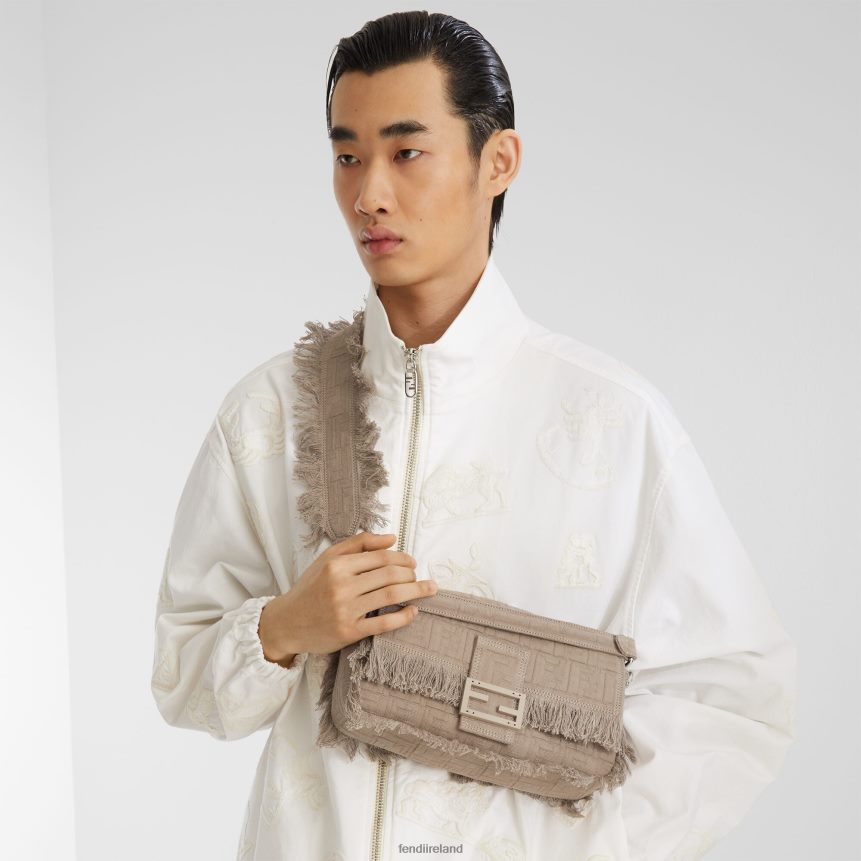 Fendi Men FF Fabric Bag With Fringes R06TFR1848 Accessories Beige