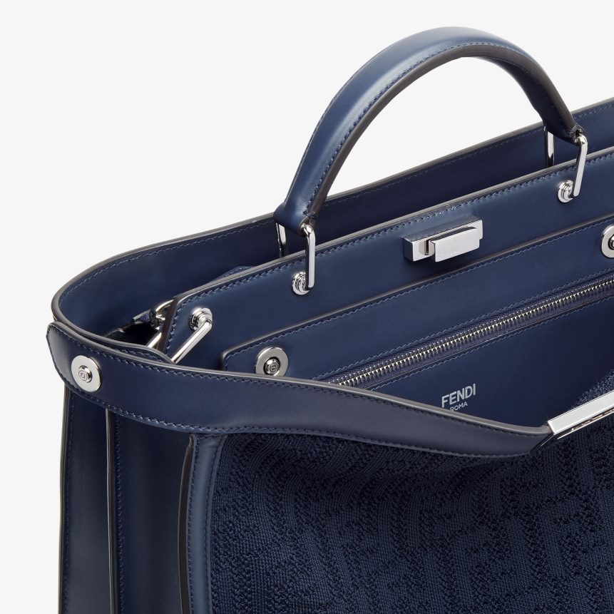 Fendi Men FF Knit And Leather Bag R06TFR1831 Accessories Blue