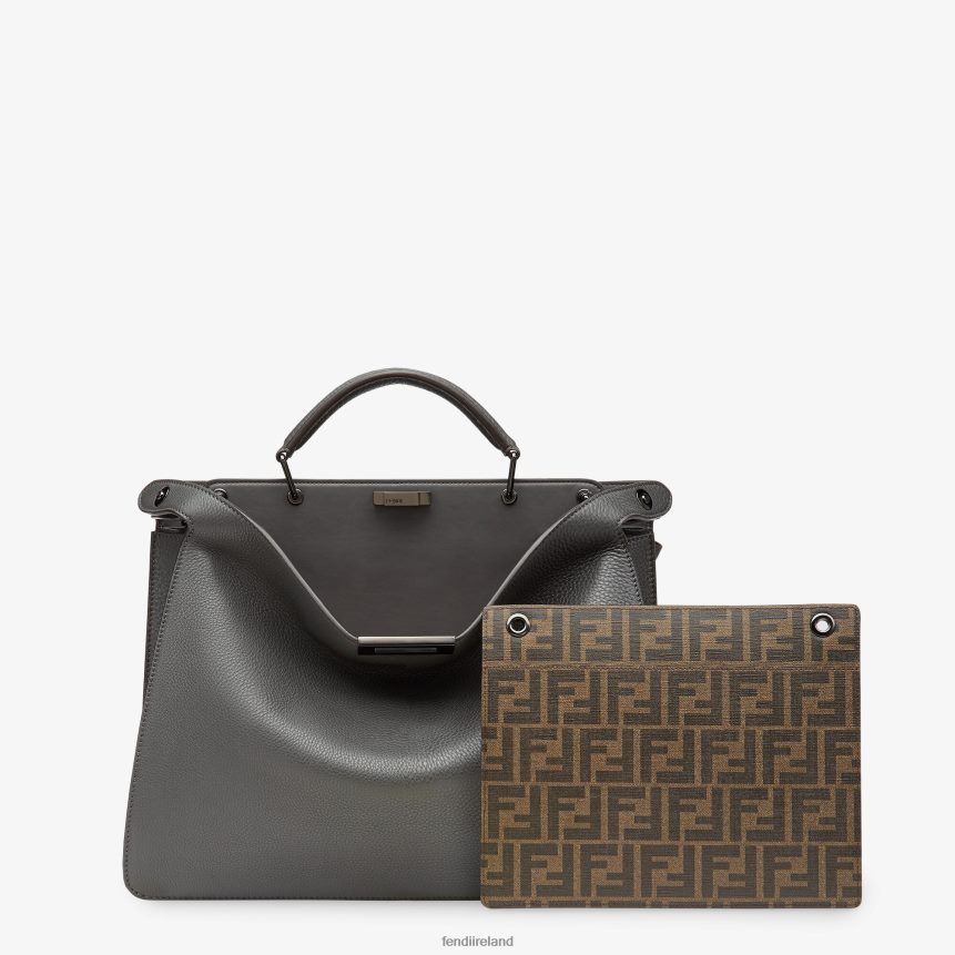 Fendi Men Peekaboo Iseeu Medium Leather Bag R06TFR1816 Accessories Gray