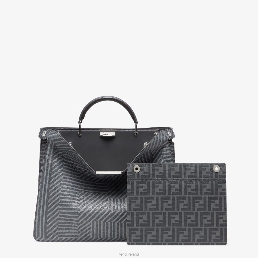 Fendi Men Two-Tone Printed Leather Bag R06TFR1819 Accessories Gray