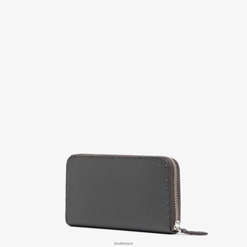 Fendi Men Zipper-Around Selleria Leather Wallet R06TFR2643 Accessories Gray