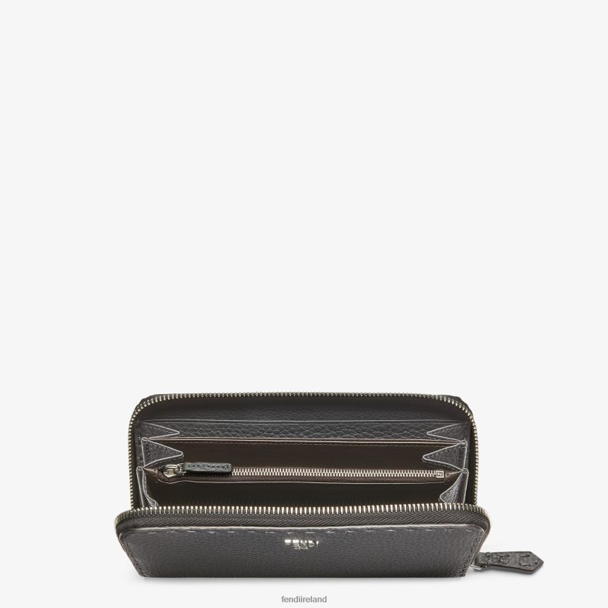 Fendi Men Zipper-Around Selleria Leather Wallet R06TFR2643 Accessories Gray