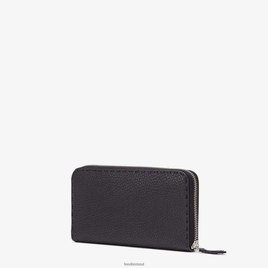 Fendi Men Zipper-Around Selleria Leather Wallet R06TFR2647 Accessories Black