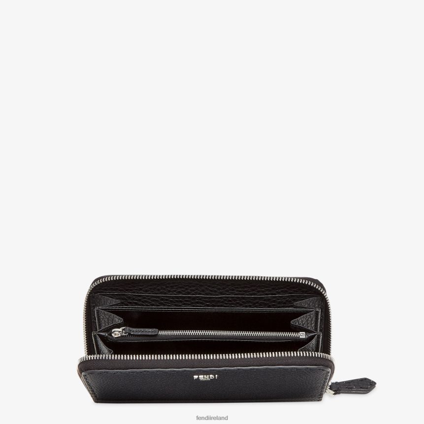 Fendi Men Zipper-Around Selleria Leather Wallet R06TFR2647 Accessories Black