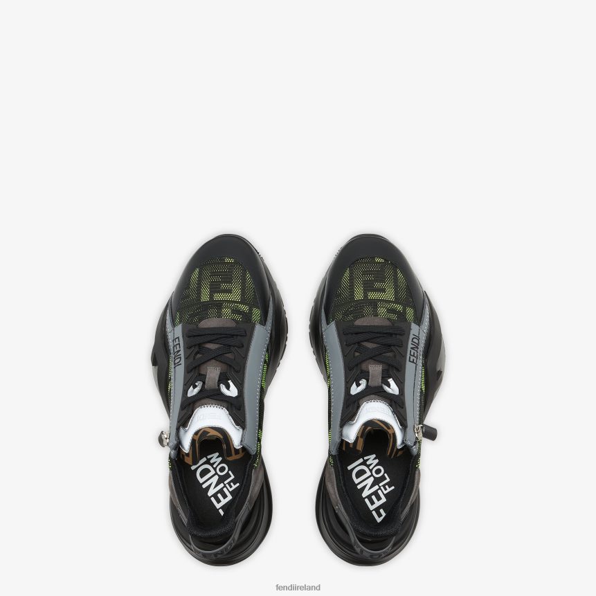 Fendi Men Neon And Fabric Running Sneakers R06TFR2269 Shoes Black