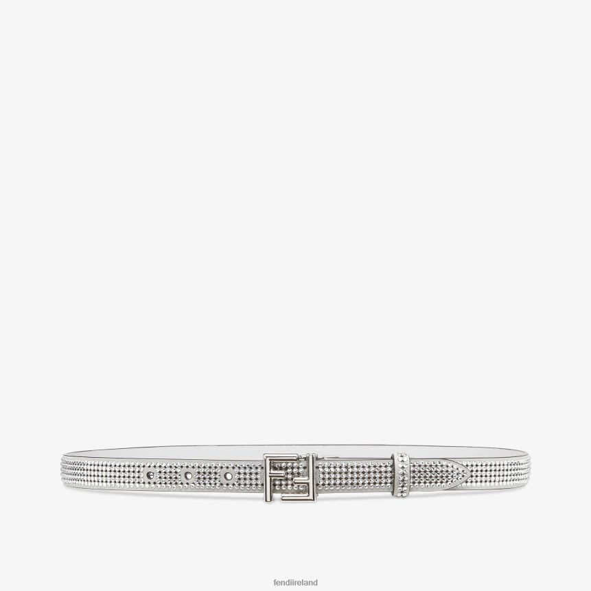 Fendi Women Belt With All-Over Crystals R06TFR165 Accessories Gray
