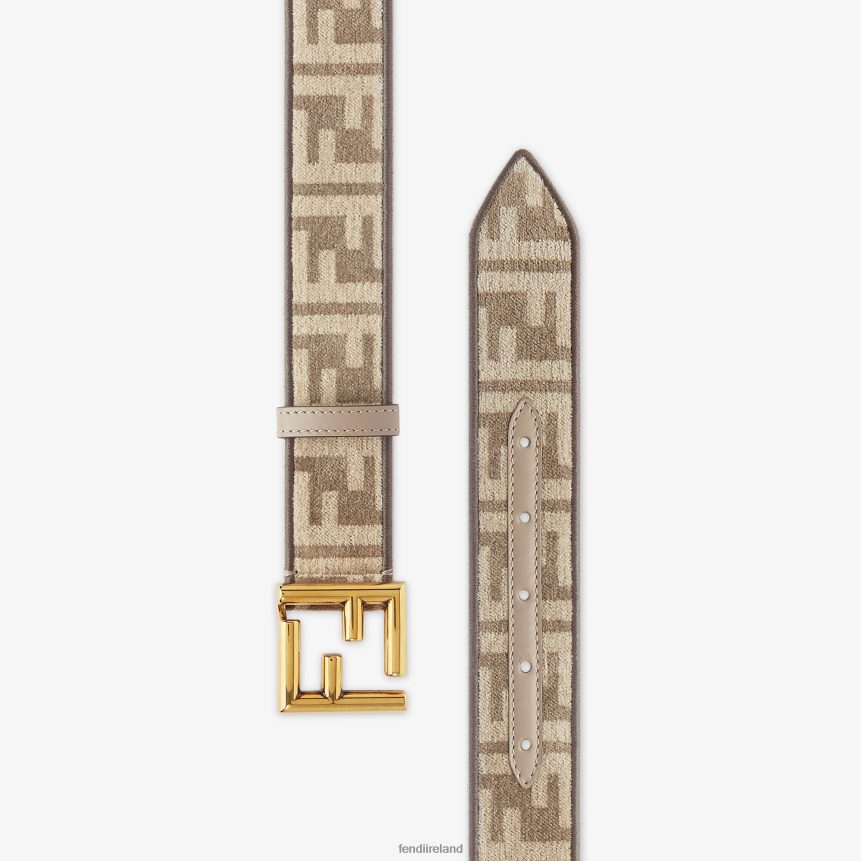 Fendi Women Dove FF Jacquard Fabric Belt R06TFR323 Accessories Beige