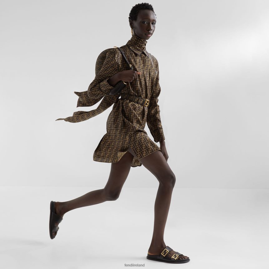 Fendi Women Leather And FF Fabric Reversible Belt R06TFR59 Accessories Black