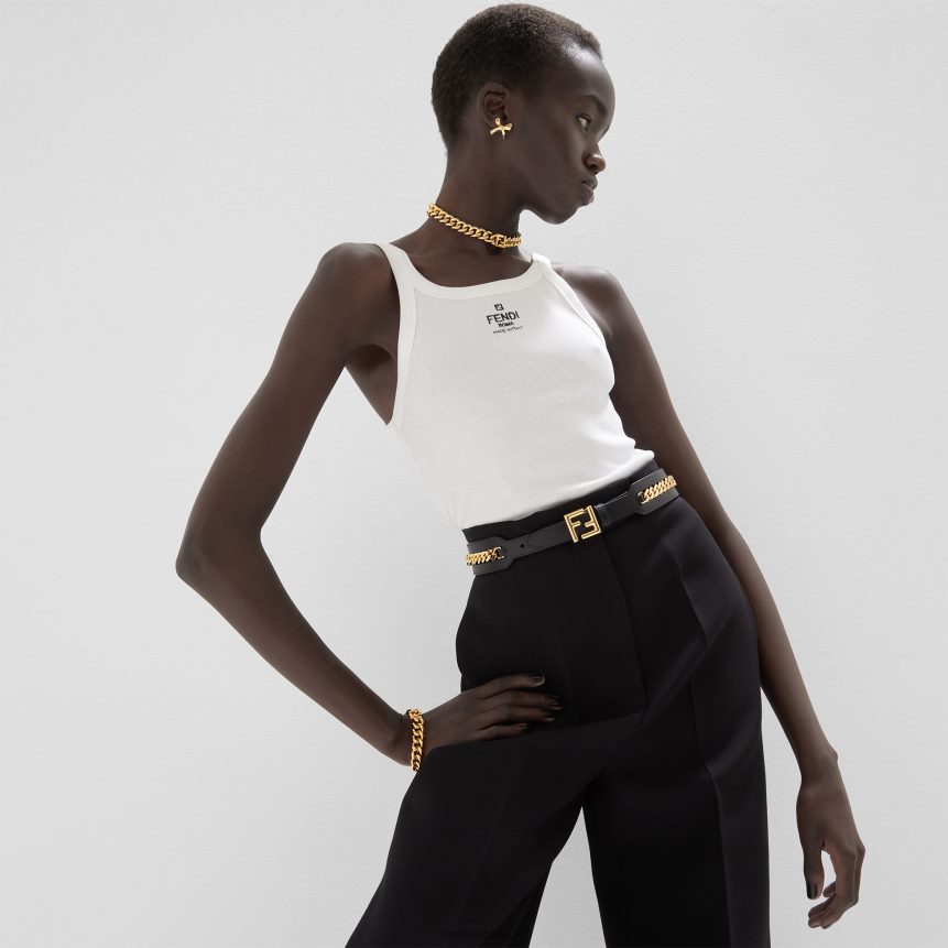 Fendi Women Leather Belt With Chain Detail R06TFR104 Accessories Black