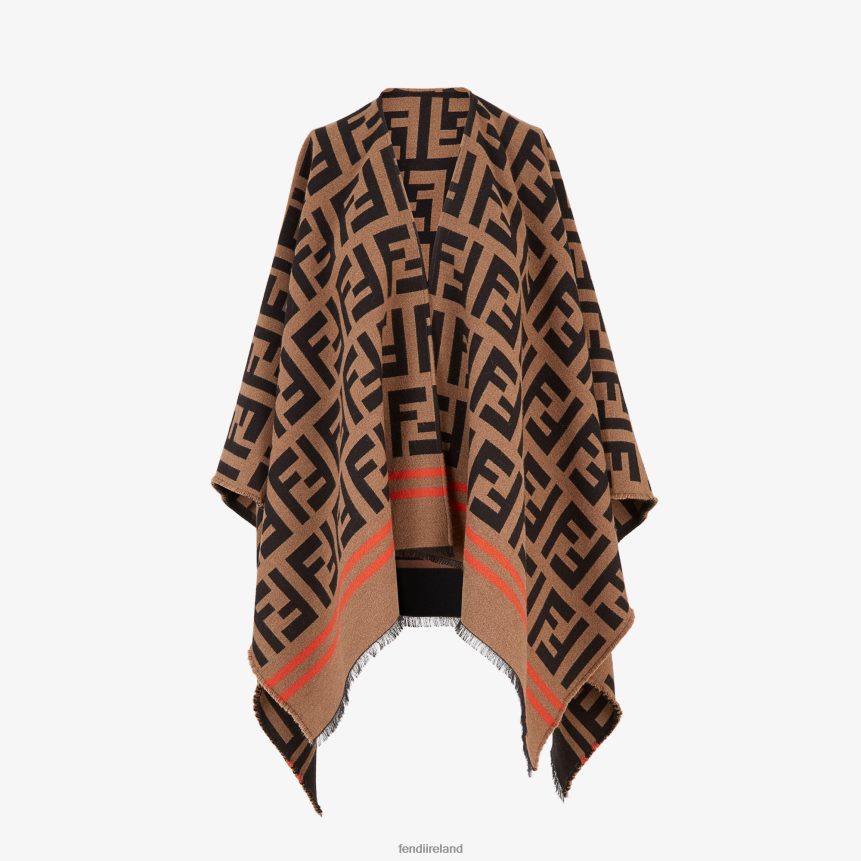 Fendi Women Multiwool And Silk Poncho R06TFR201 Accessories Brown