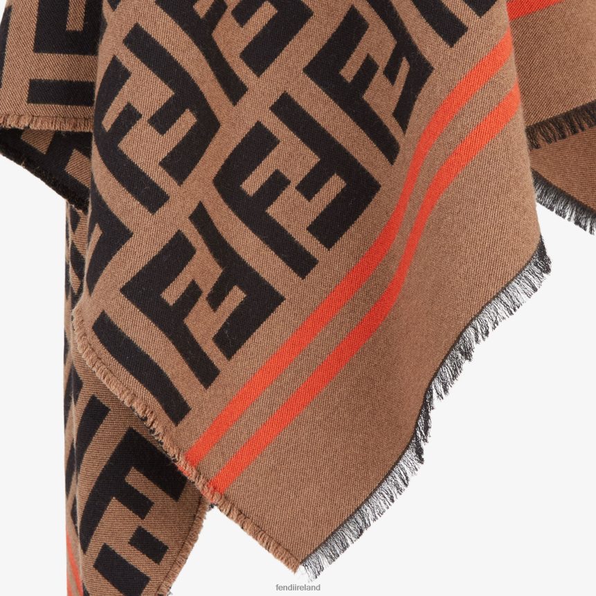 Fendi Women Multiwool And Silk Poncho R06TFR201 Accessories Brown