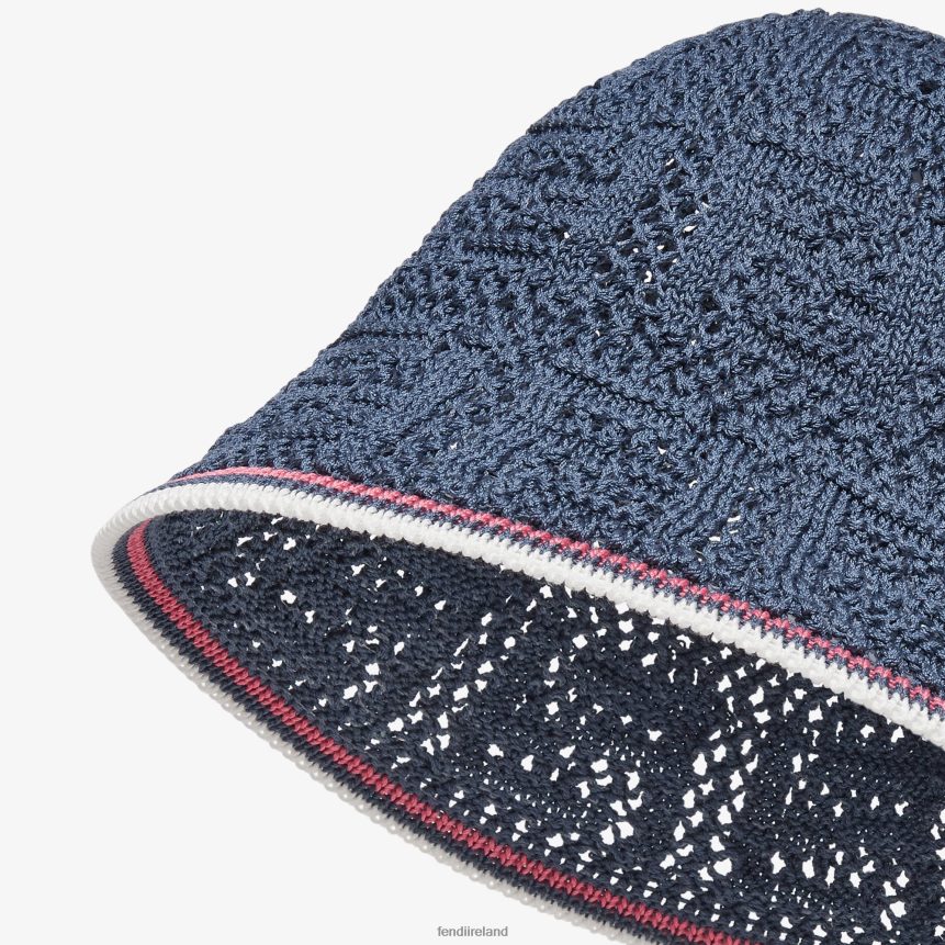 Fendi Women Crochet Cloche Hat R06TFR89 Accessories Blue