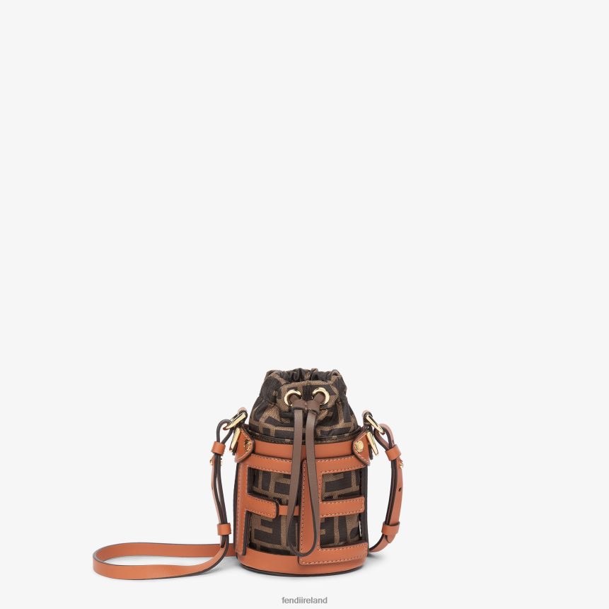 Fendi Women Leather And FF Fabric Bucket Bag R06TFR84 Accessories Brown