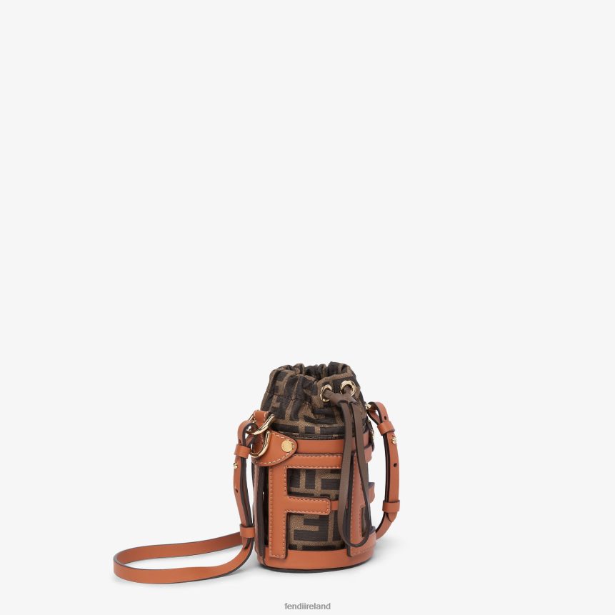Fendi Women Leather And FF Fabric Bucket Bag R06TFR84 Accessories Brown