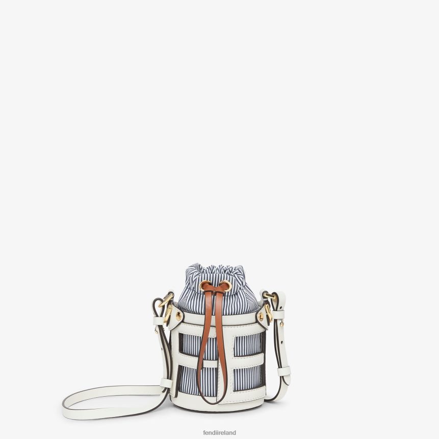 Fendi Women Leather And Striped Fabric Bucket Bag R06TFR82 Accessories White