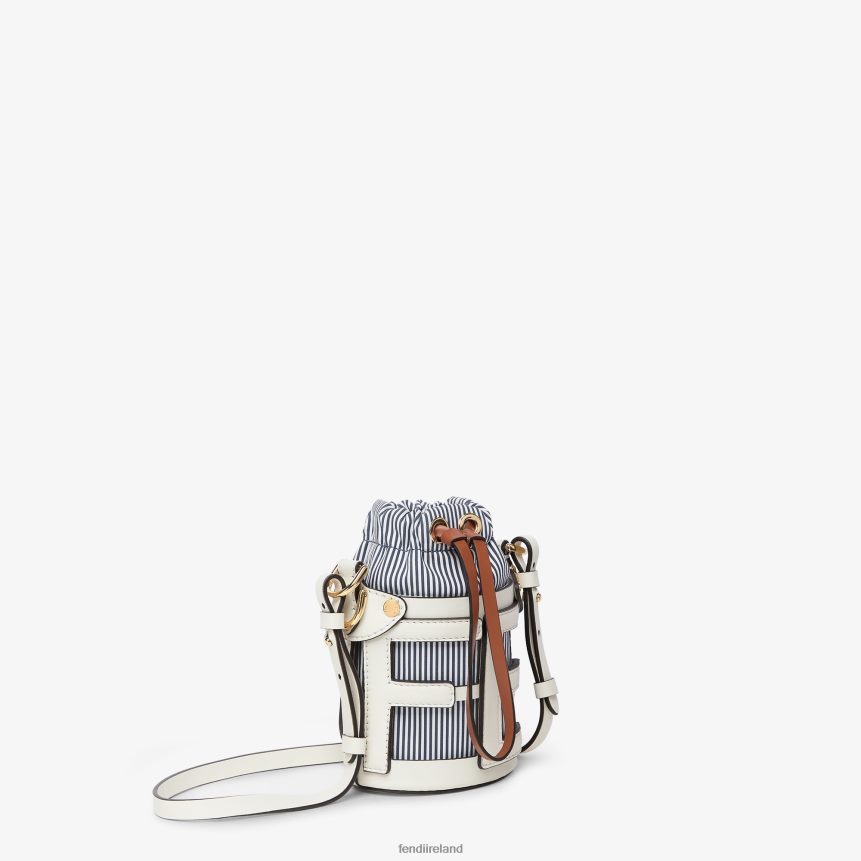 Fendi Women Leather And Striped Fabric Bucket Bag R06TFR82 Accessories White