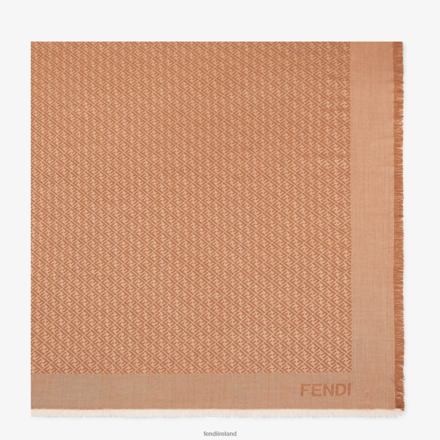 Fendi Women Caramel Silk And Wool Shawl R06TFR209 Accessories Brown