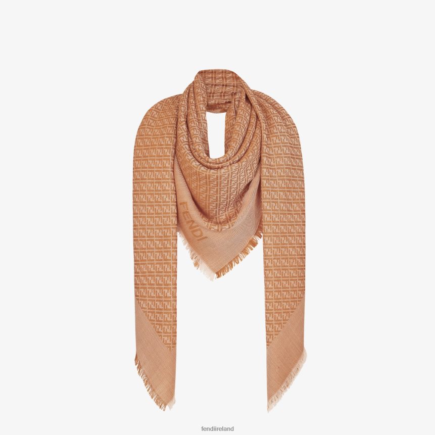 Fendi Women Caramel Silk And Wool Shawl R06TFR209 Accessories Brown