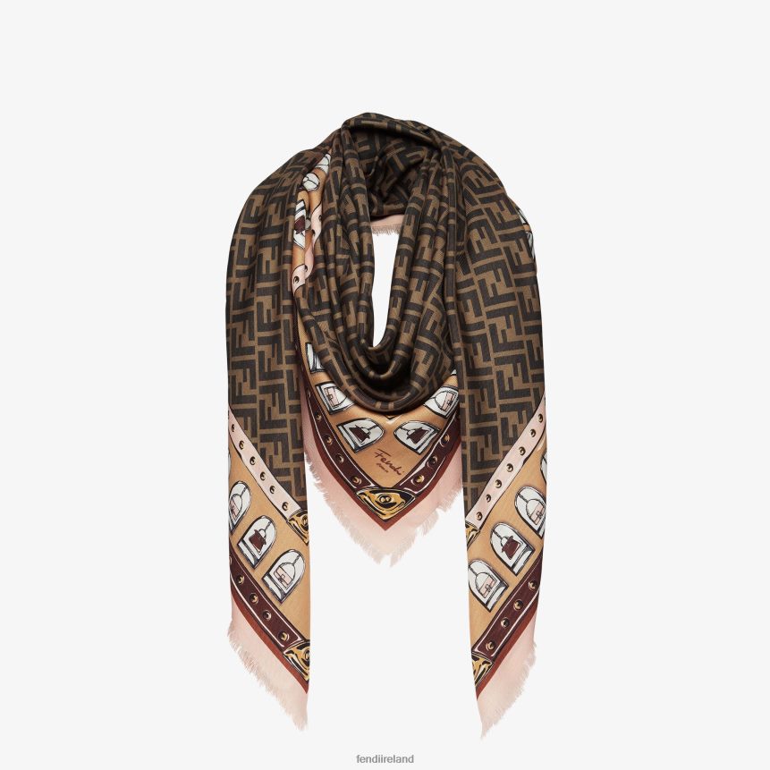 Fendi Women Cashmere Wool And Silk Shawl R06TFR6 Accessories Brown