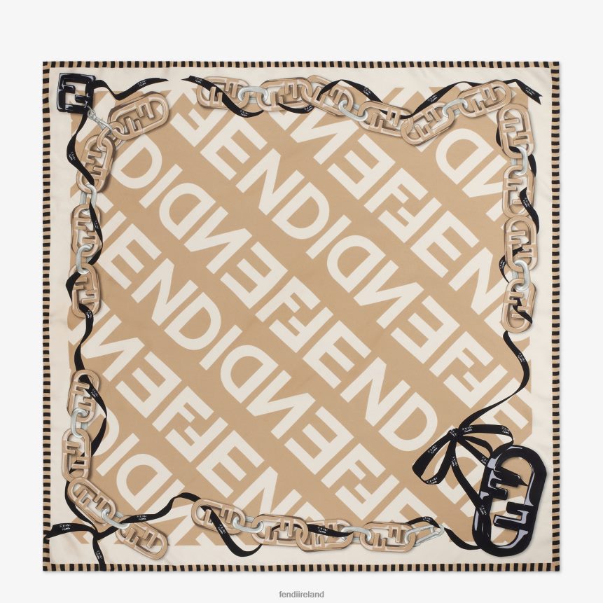 Fendi Women Organic Silk Foulard R06TFR213 Accessories Beige