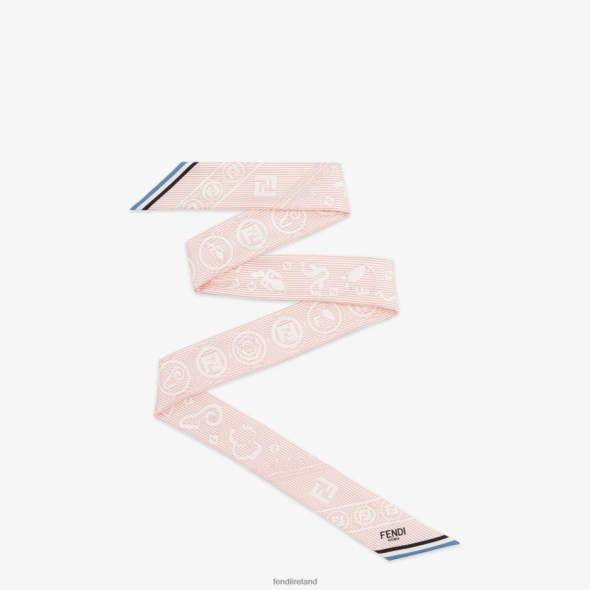 Fendi Women Striped Silk Tie Scarf R06TFR107 Accessories Pink