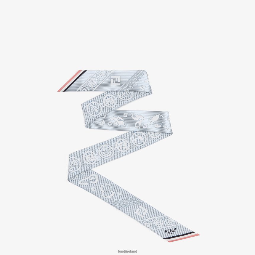 Fendi Women Striped Silk Tie Scarf R06TFR122 Accessories Blue