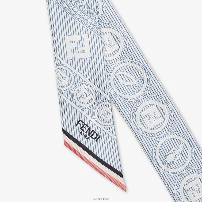 Fendi Women Striped Silk Tie Scarf R06TFR122 Accessories Blue