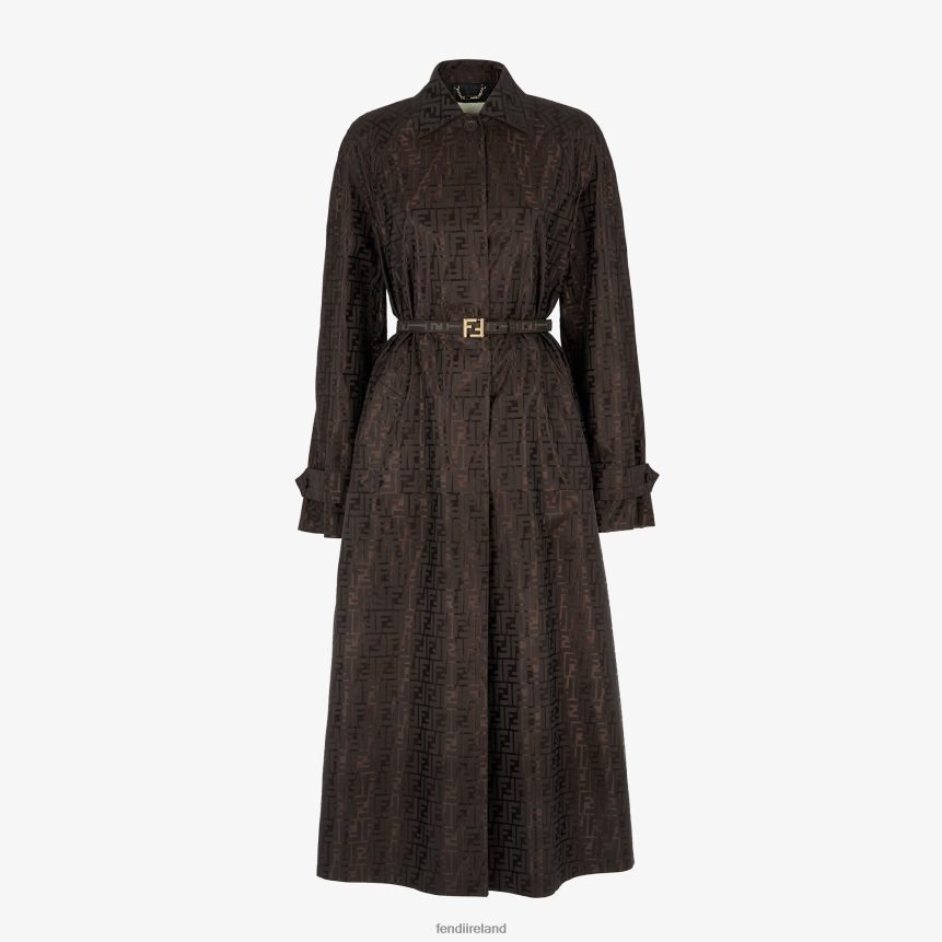 Fendi Women FF Jacquard Fabric Trench Coat R06TFR945 Apparel Brown