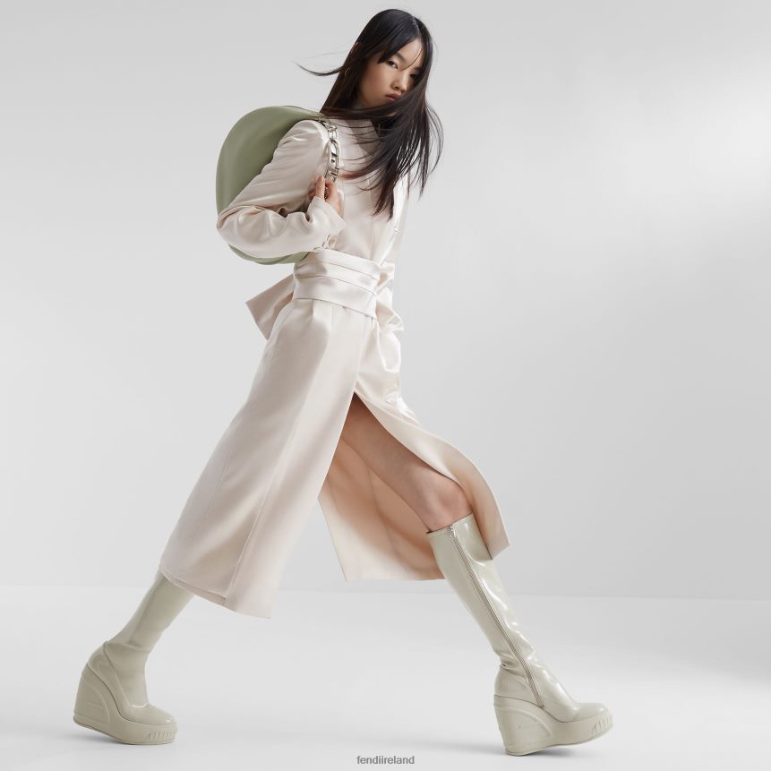 Fendi Women Satin And Wool Gabardine Overcoat R06TFR1122 Apparel Beige