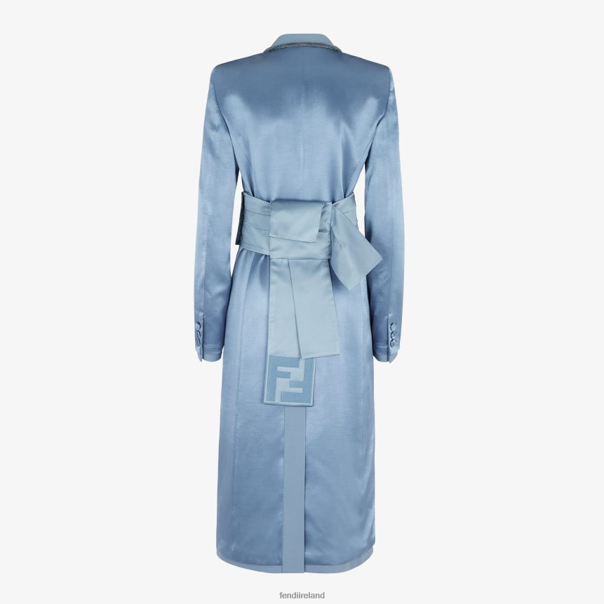 Fendi Women Satin And Wool Gabardine Overcoat R06TFR1124 Apparel Blue