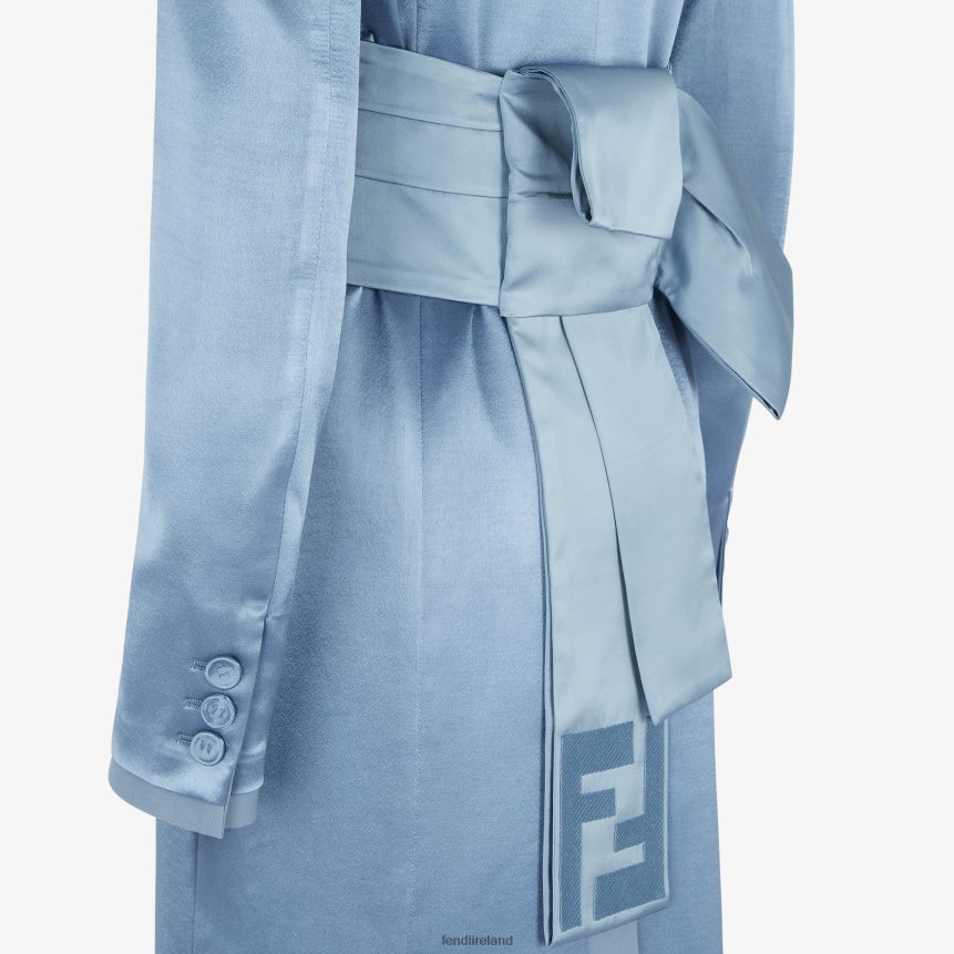 Fendi Women Satin And Wool Gabardine Overcoat R06TFR1124 Apparel Blue